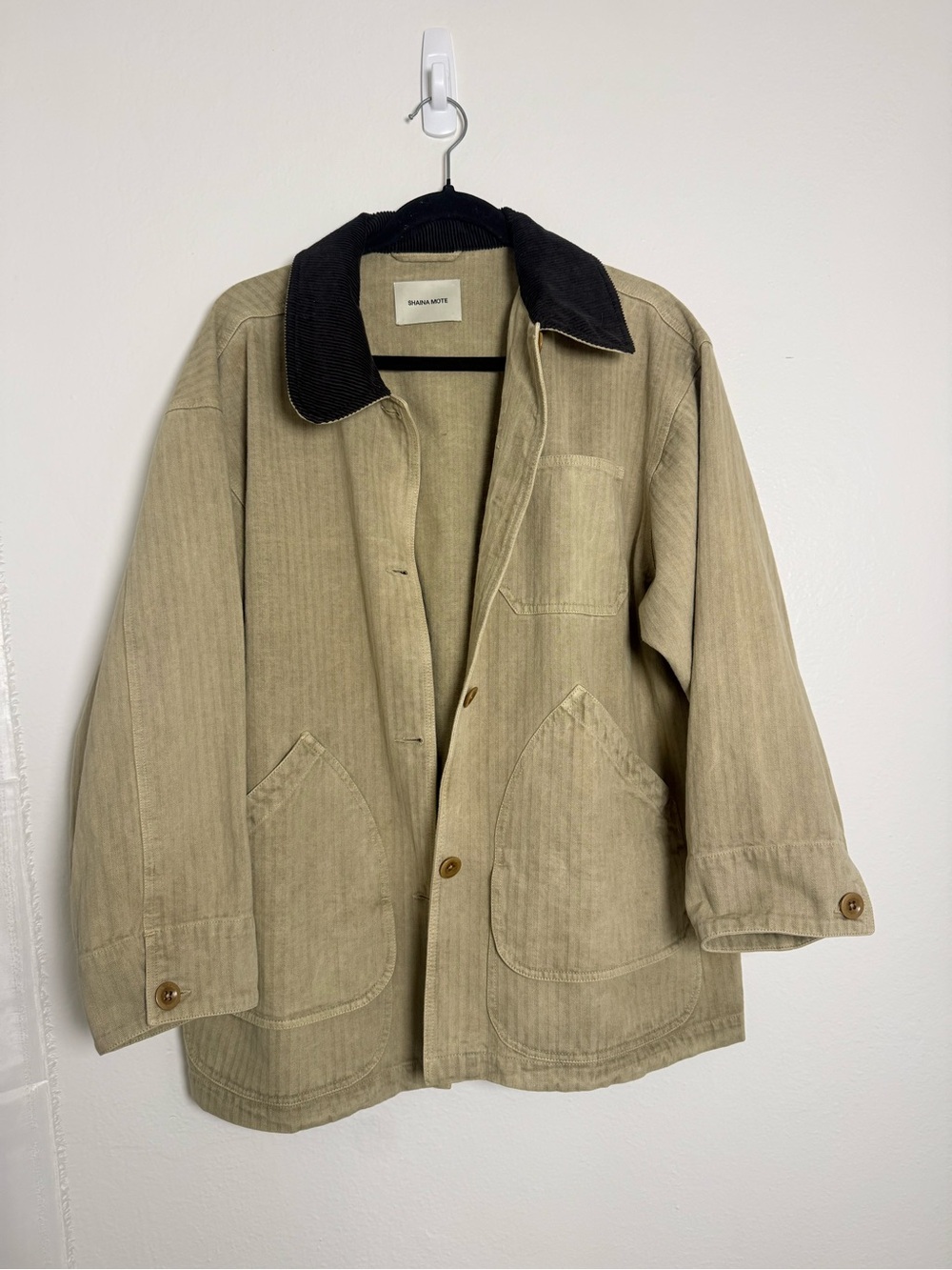 Shaina Mote Painter Coat Ecru Herringbone Cotton Barn Jacket Size Small - Picture 4 of 11
